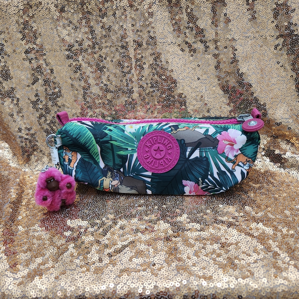Kipling Pink And Green Jungle Book Pattern Pencil Bag